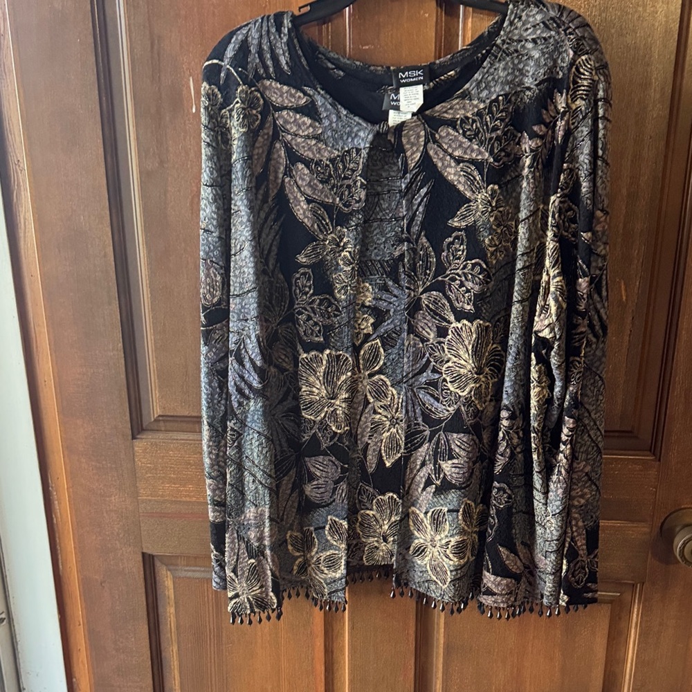 MSK Black and Gold Leaf Pattern Blouse